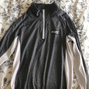 PINK grey and white quarter zip sweater